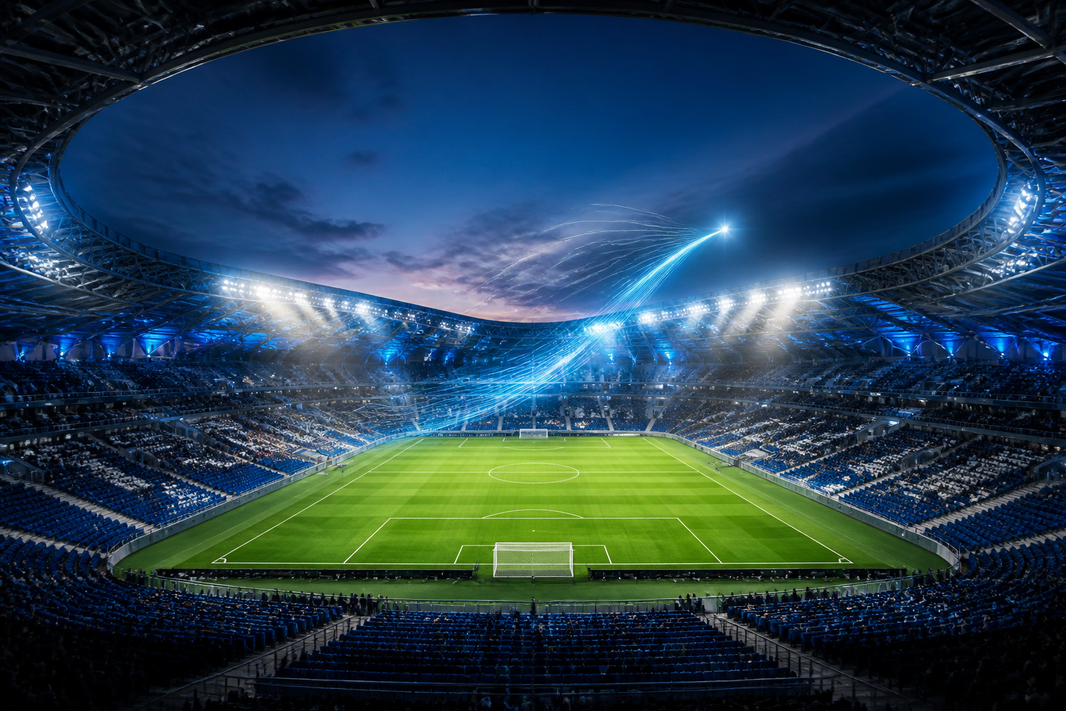 Stade de football moderne au crepuscule