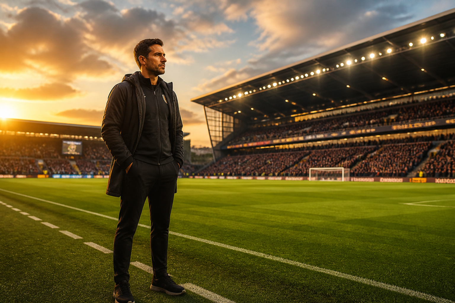 Entraineur au coucher du soleil sur le terrain