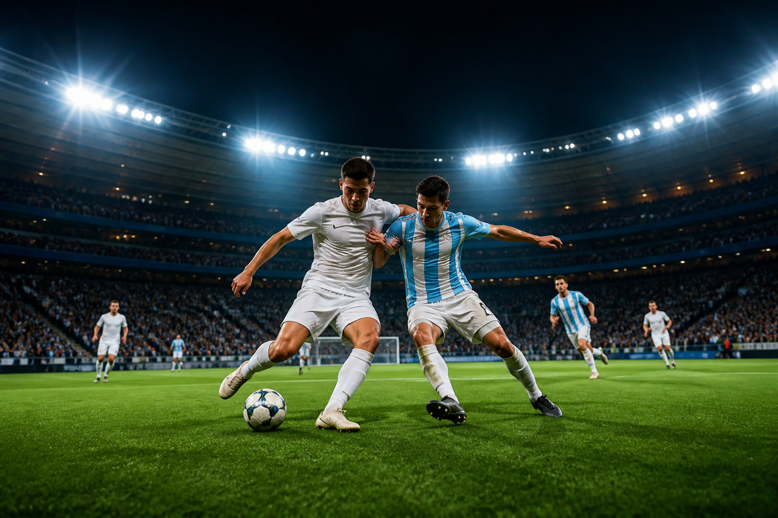 Duel intense au football sous les projecteurs