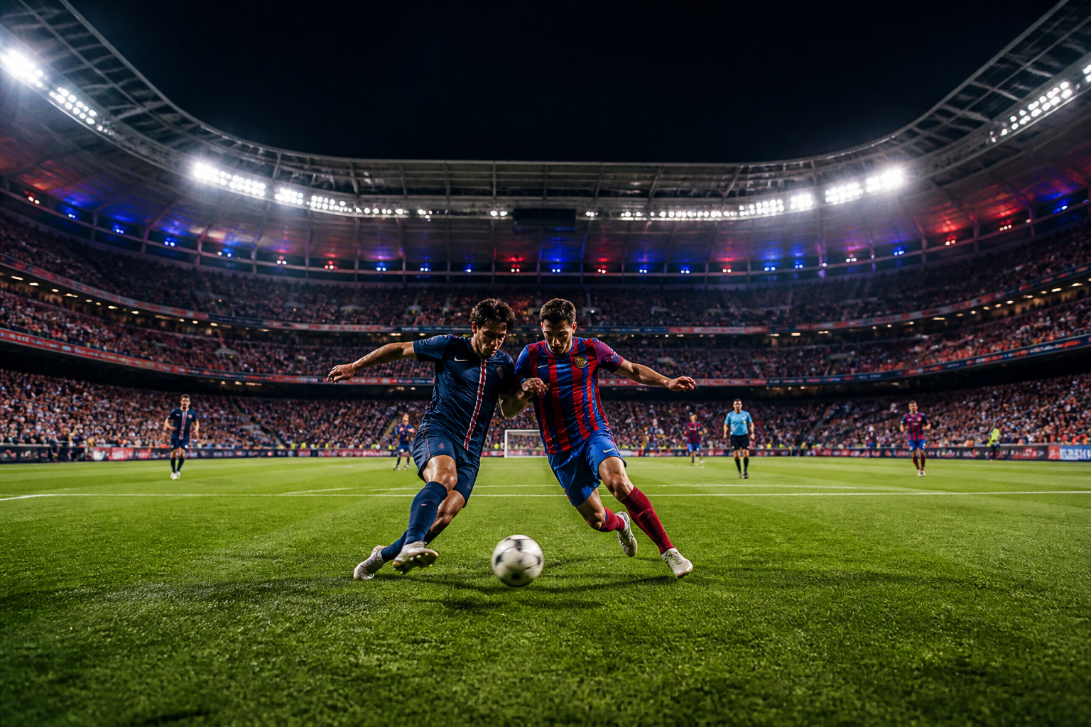 Duel intense au stade de football la nuit