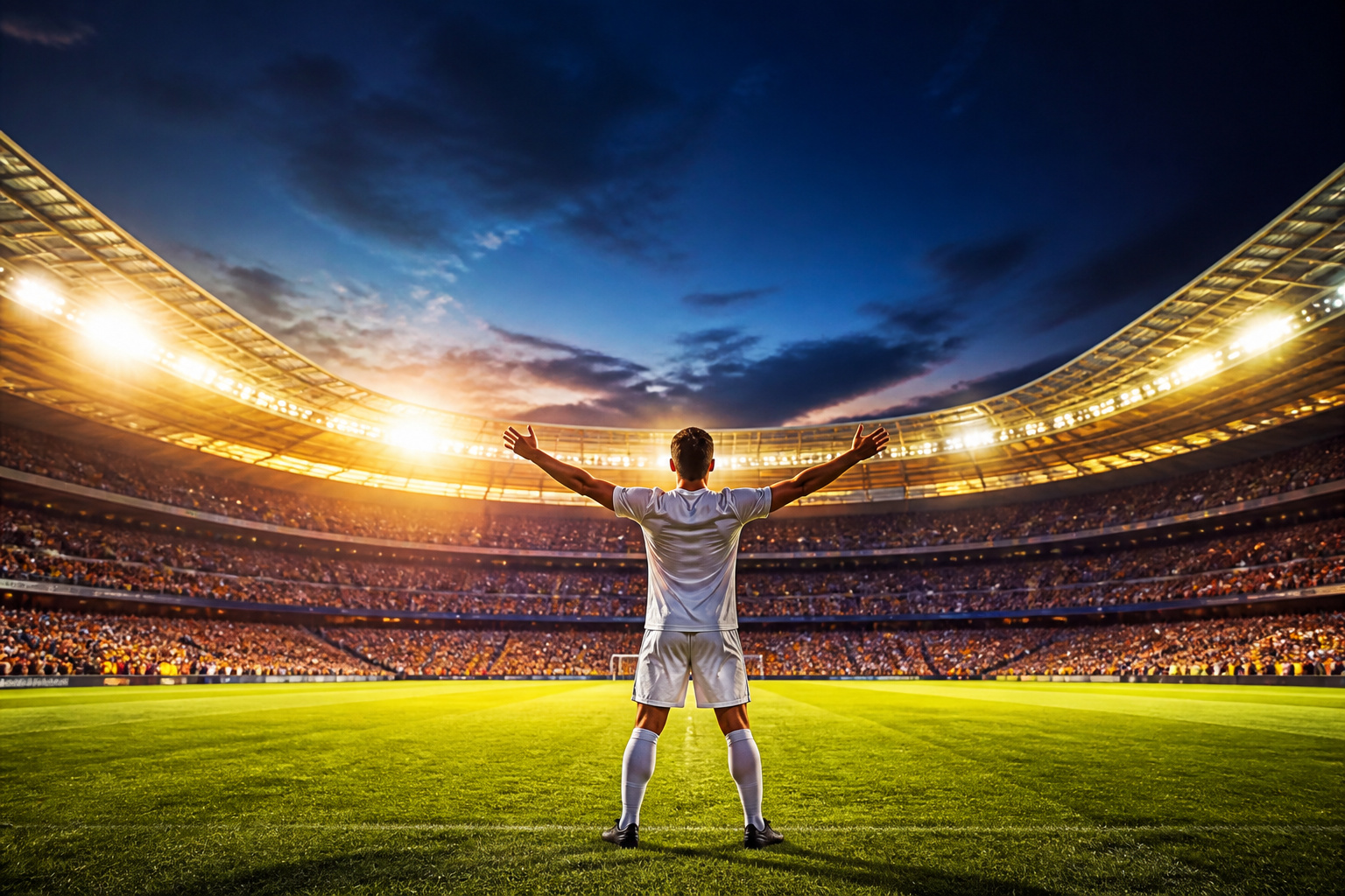 Victoire au stade au crepuscule