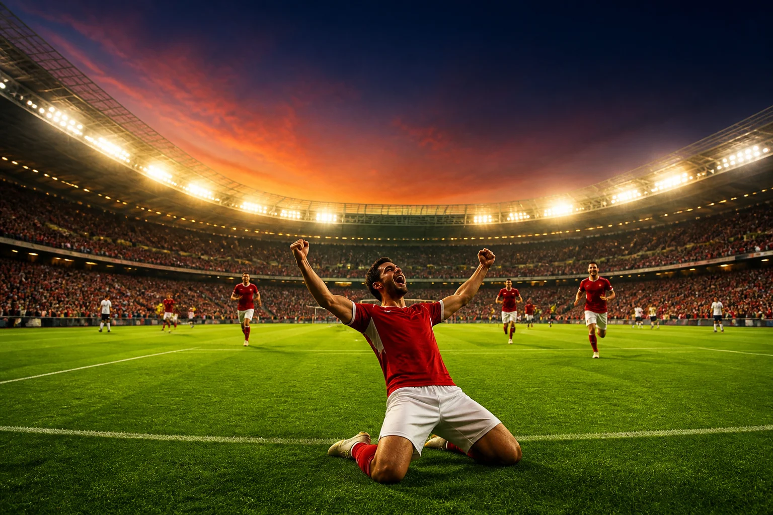Celebration de but au crepuscule