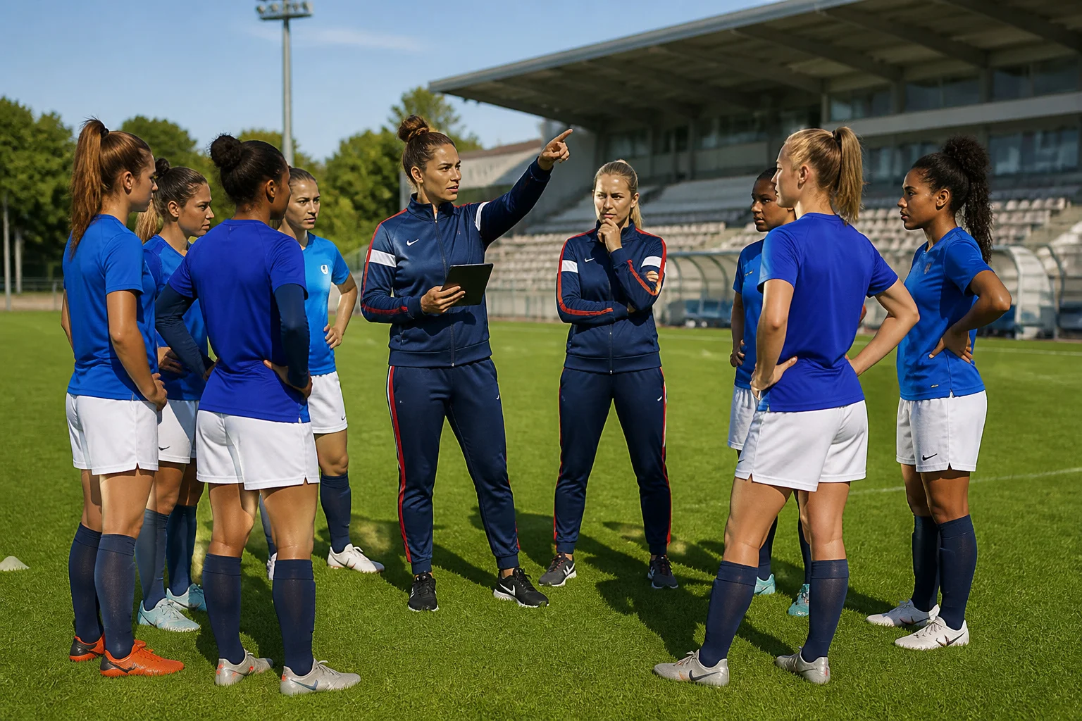 Equipe de football feminine strategie et concentration