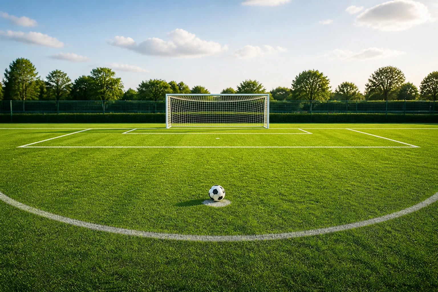 Ballon sur point de penalty terrain de foot