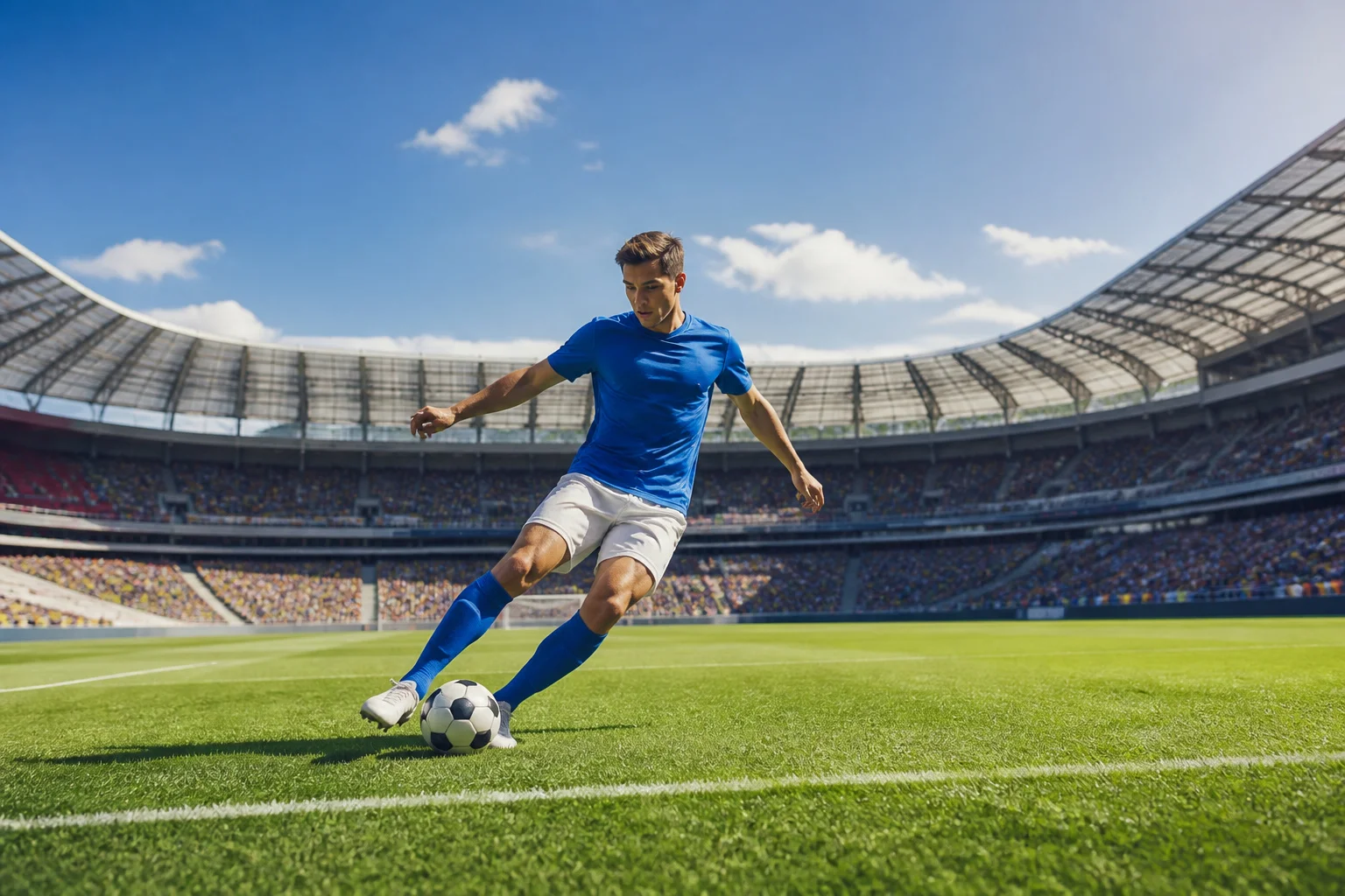 Joueur de football en action sur le terrain