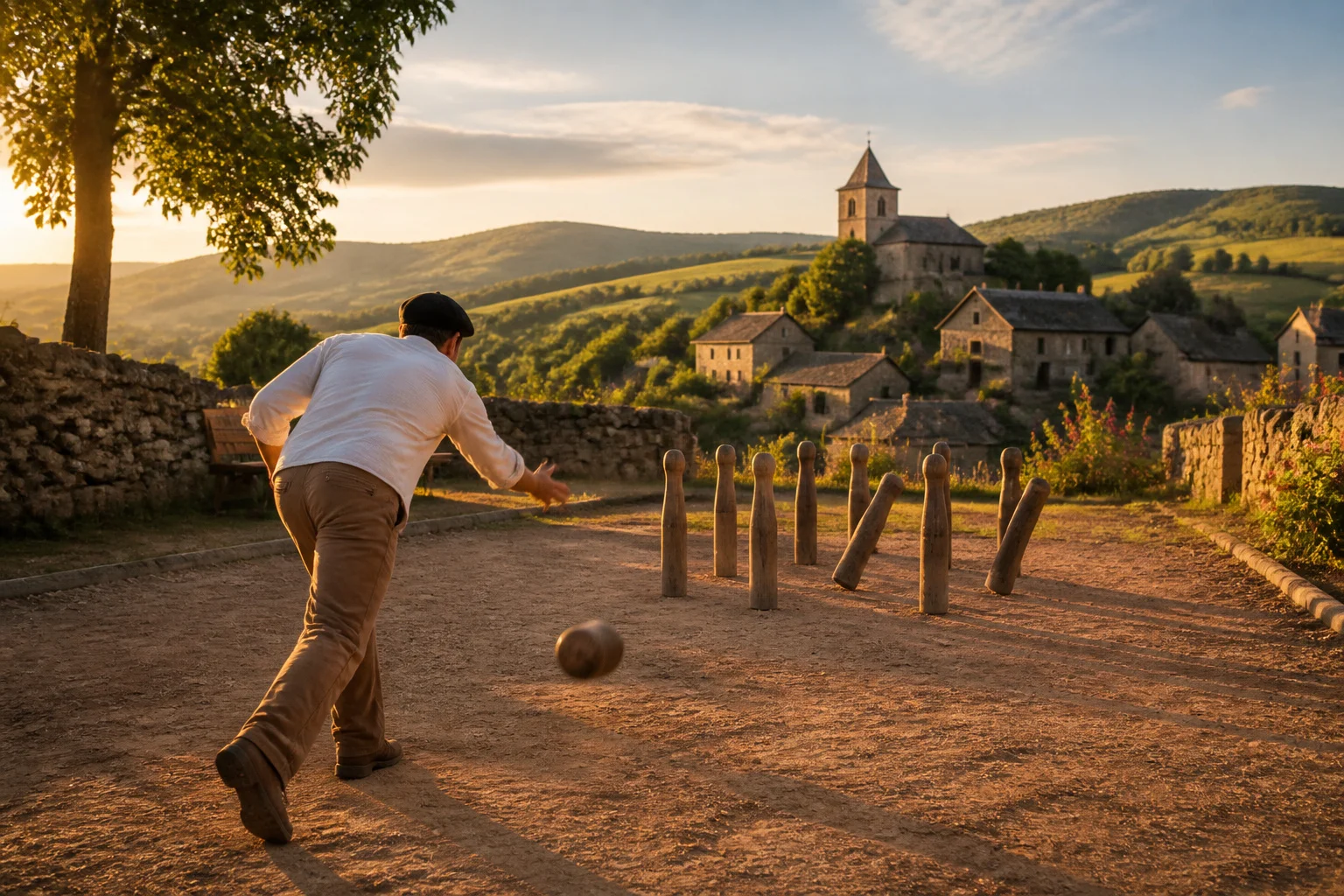 Quilles de huit en aveyron coucher de soleil