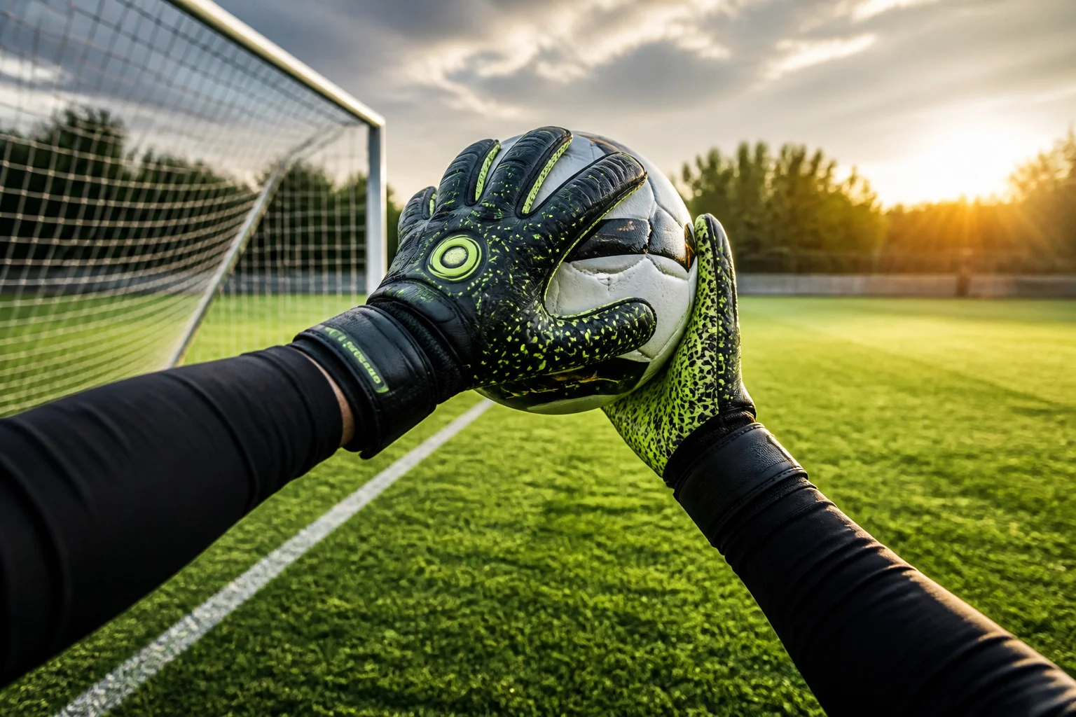 Mains de gardien de but saisissant le ballon