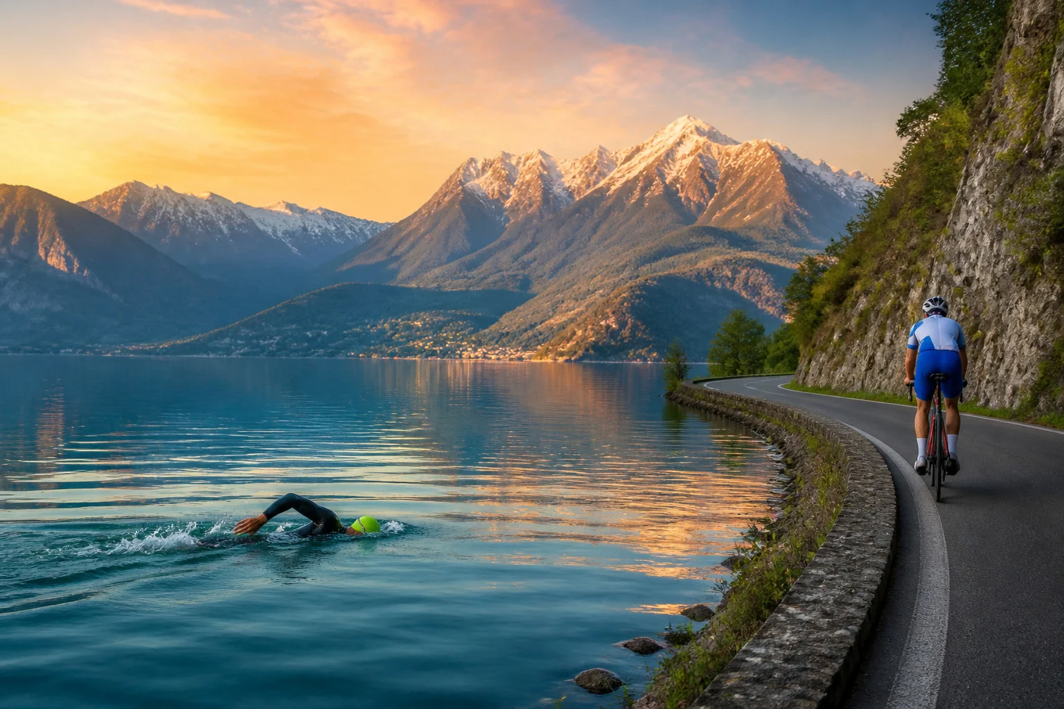 Triathlon au lac dannecy au lever du soleil