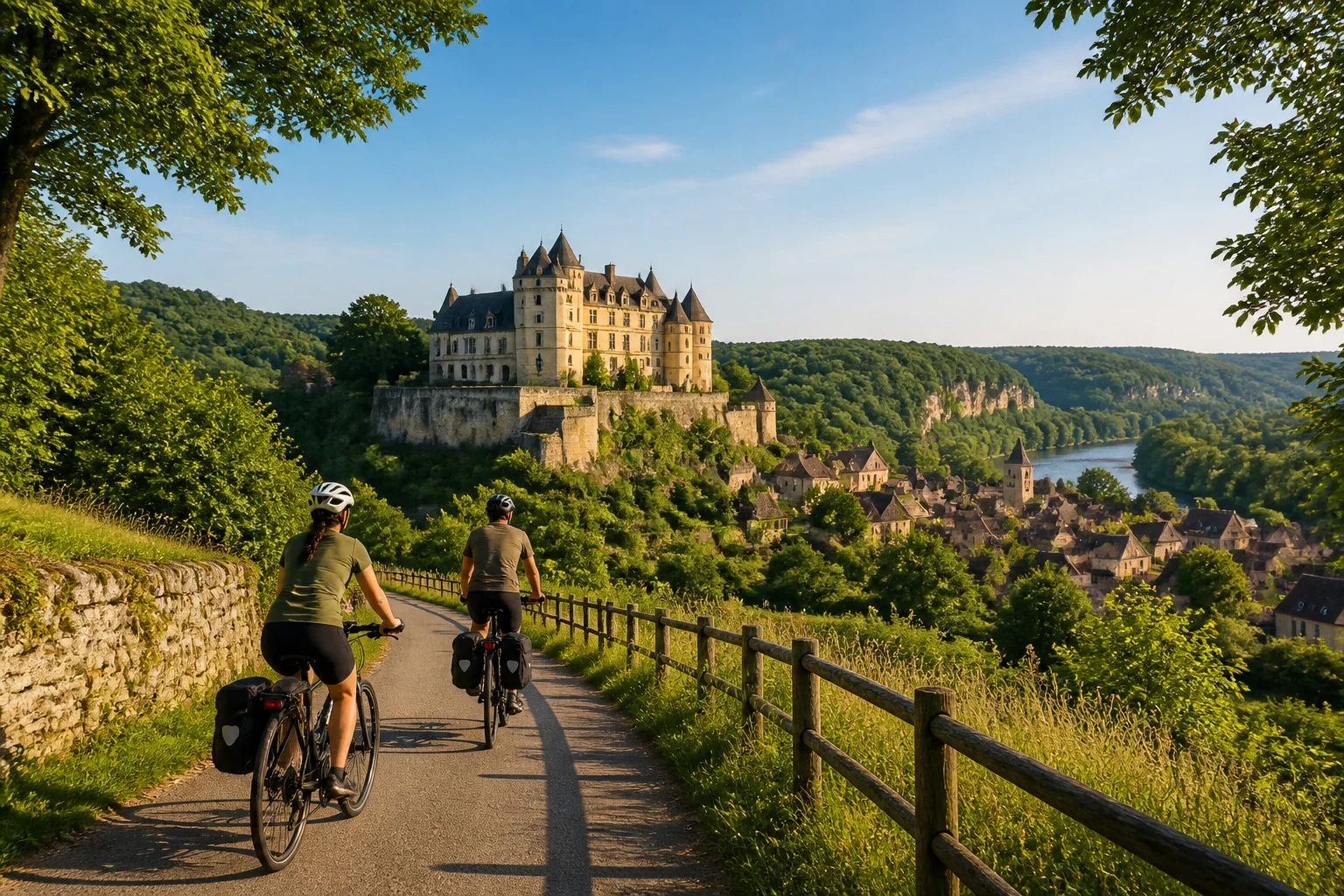 Velo et chateau en dordogne